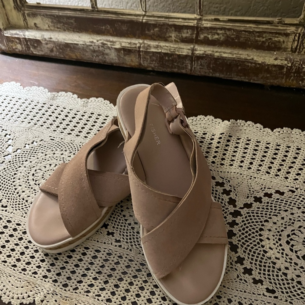 Marc Fisher Sandals Size 6 1/2 Tan Color Leather Upper